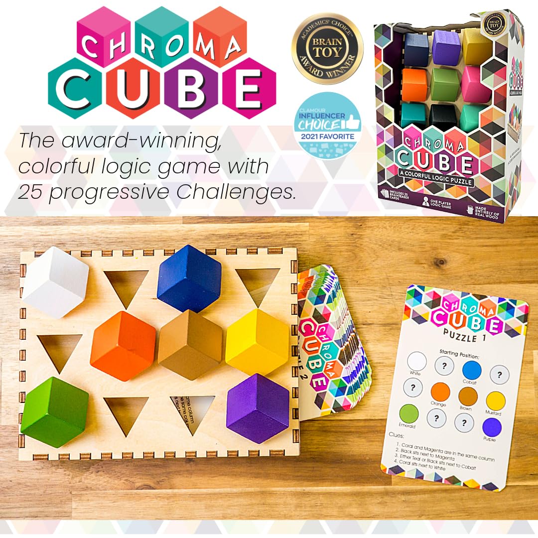 Project Genius Chroma Cube includes 25 puzzle cards for varied challenges.