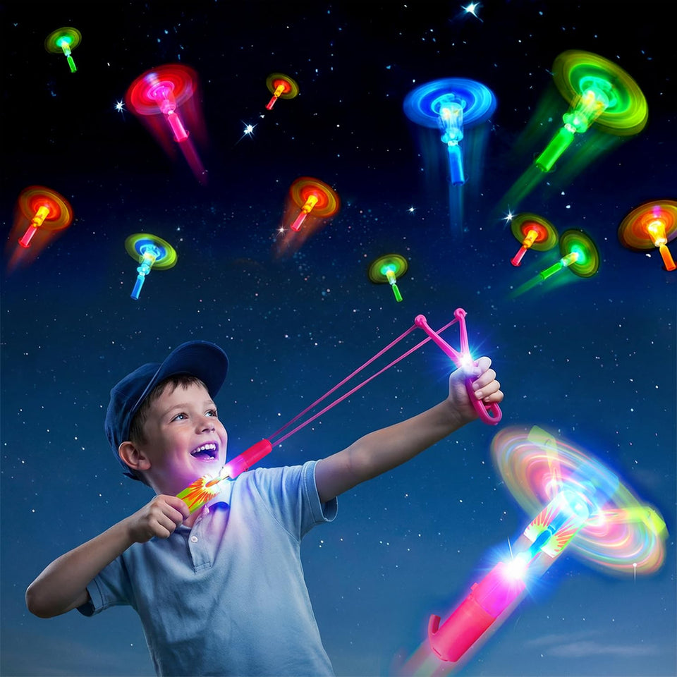 ProlPings glow LED flying toy slingshot for outdoor fun and night visibility.