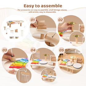 Promise Babe wooden drum set rounded edges closeup communicates safety and kid-friendly construction.
