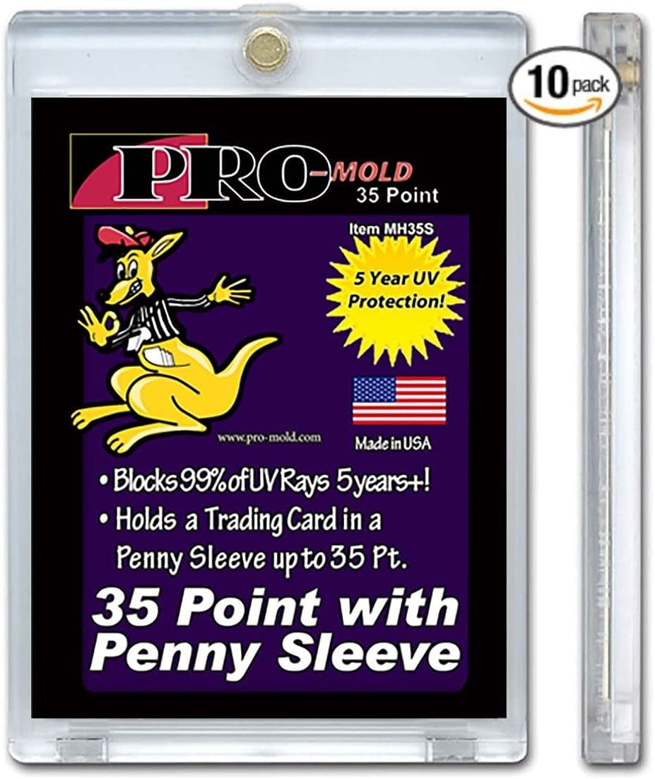 Pro-Mold 35pt magnetic card holder opened to insert a sleeved card.