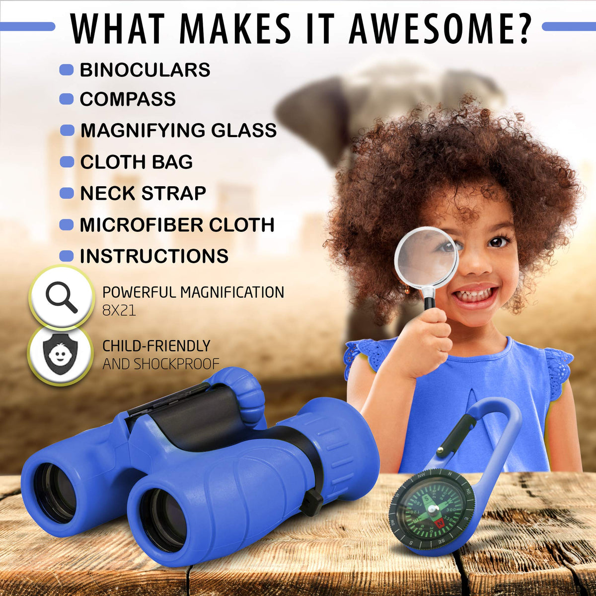 Promora Kids Binoculars central focus wheel enables quick sharp focusing
