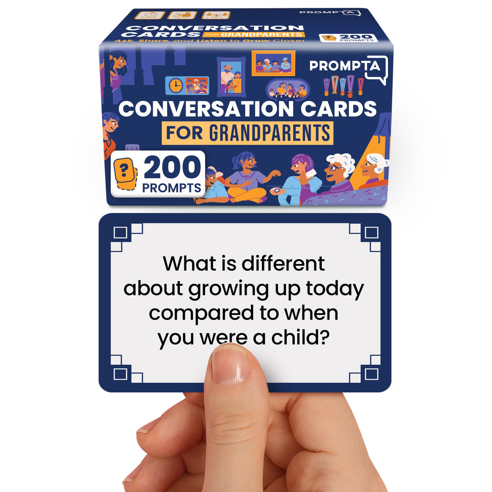 Prompta 200 grandparents conversation cards ready for bonding and storytelling.
