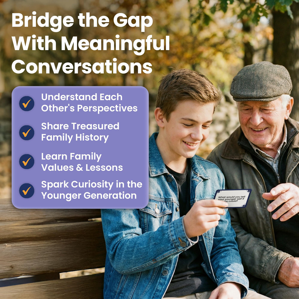 Durable cards spark relaxed, paced conversations with relatives.