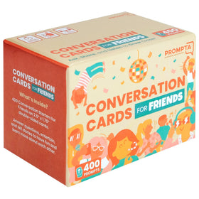 Prompta 400 Conversation Cards deck held for portable game night prompts.