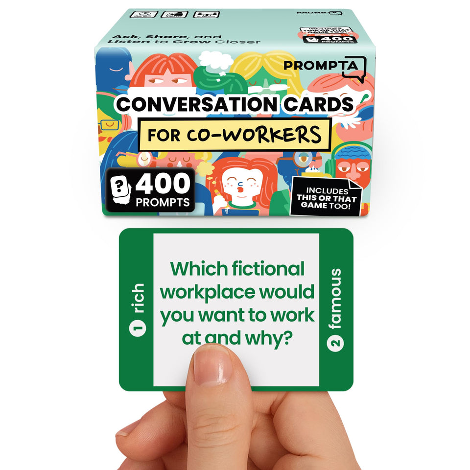 Prompta 400 conversation cards open-ended questions for team bonding in office or remote settings.