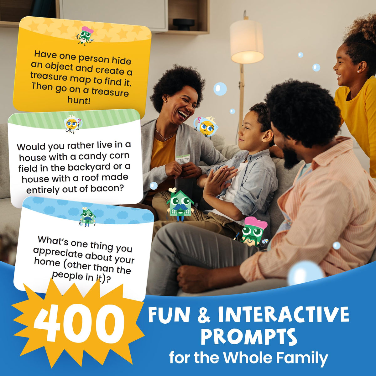 Prompta 400-silly-conversation-cards-cards with colorful prompts for car trips.