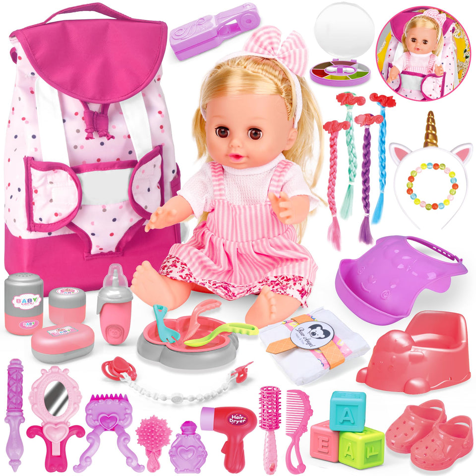 PROOU Baby Care Doll Set 36pcs with accessories for imaginative nurturing play