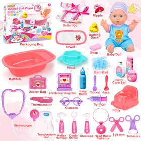 PROOU baby doll care set with bathrobe for cozy pretend dressing and care