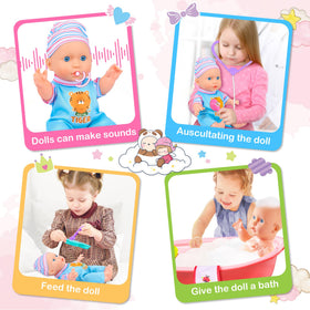 PROOU baby doll care set with stethoscope for role-play medical checks