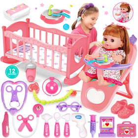 PROOU baby doll set with cradle and crib for nurturing pretend play