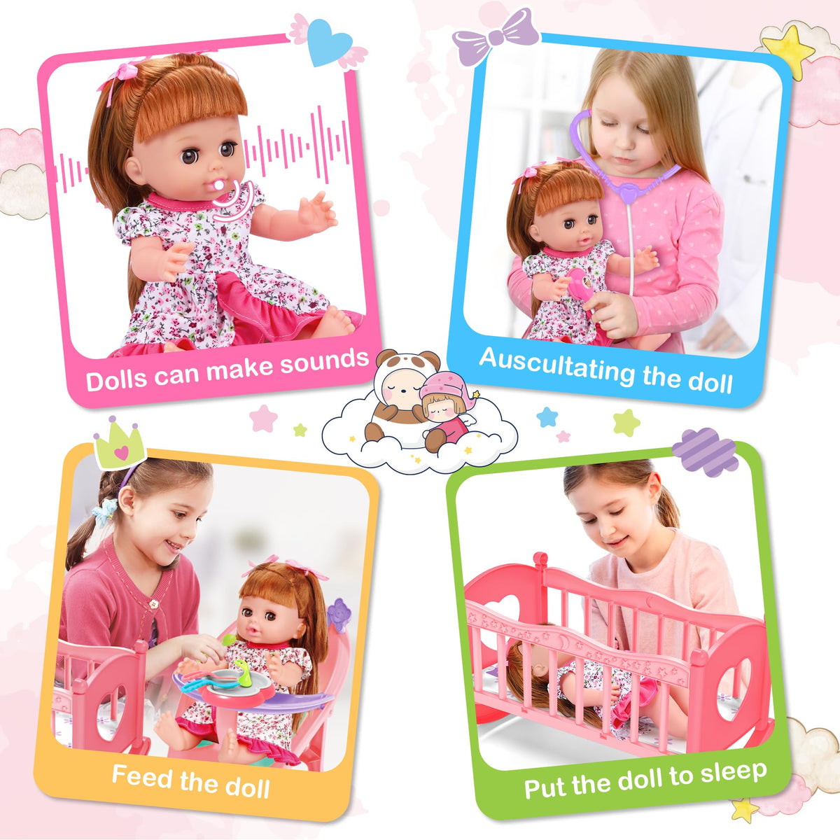 PROOU baby doll set milk bottle for lifelike feeding play