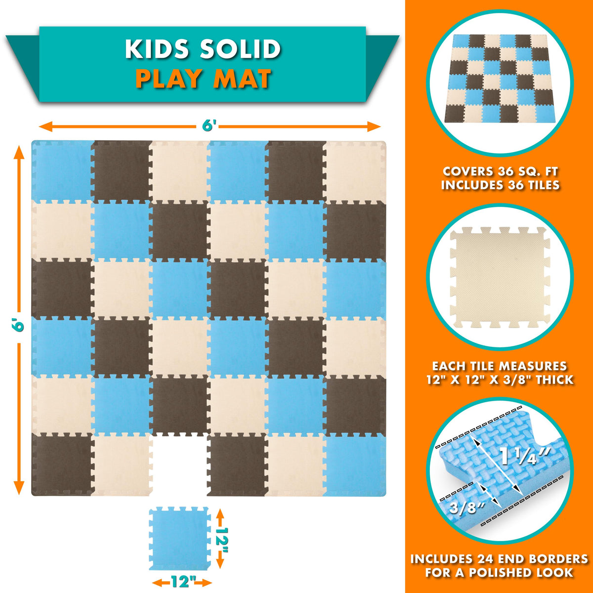 ProSource Baby Play Mat assembled in a 6x6 ft area for spacious crawling play.
