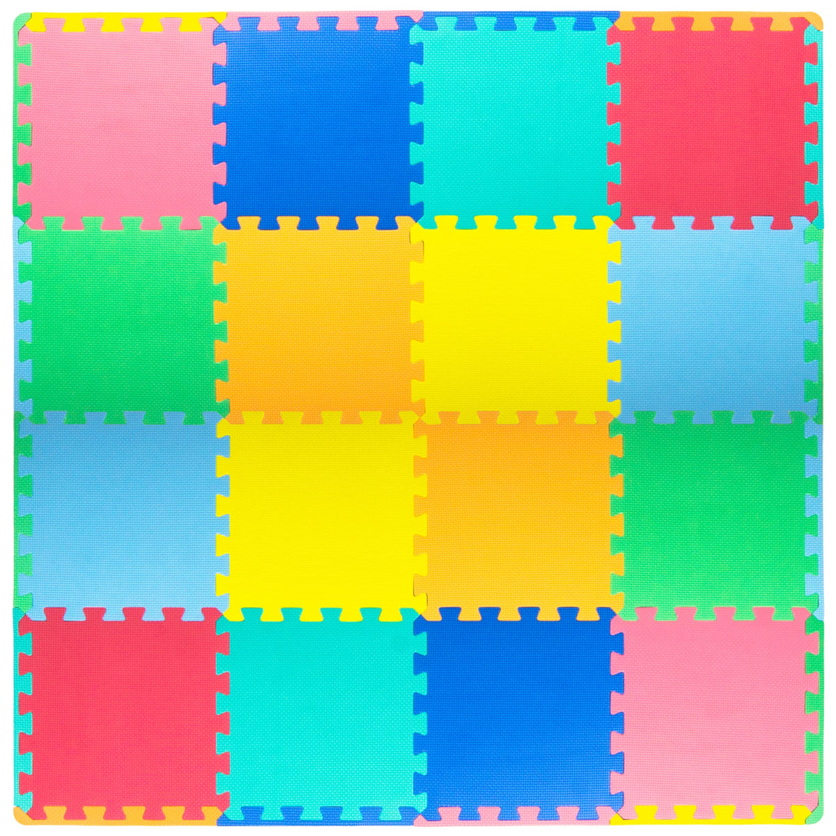 ProSource Baby Play Mat interlocking tiles show a bright, soft surface for safe crawling.