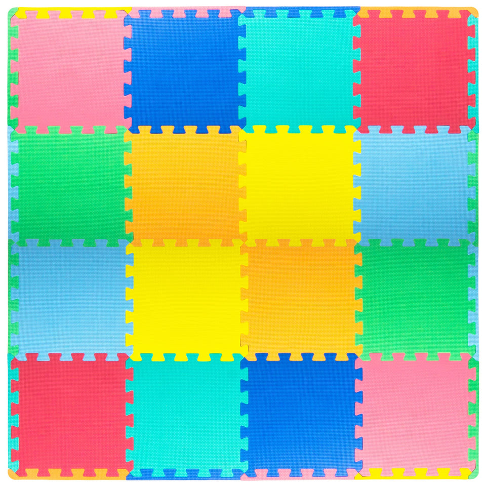 ProSource Baby Play Mat interlocking tiles show a bright, soft surface for safe crawling.