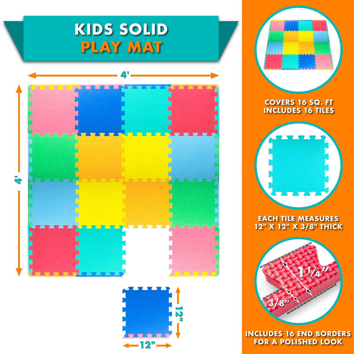 ProSource Baby Play Mat interlocking puzzle tiles form a 4x4 ft play area.