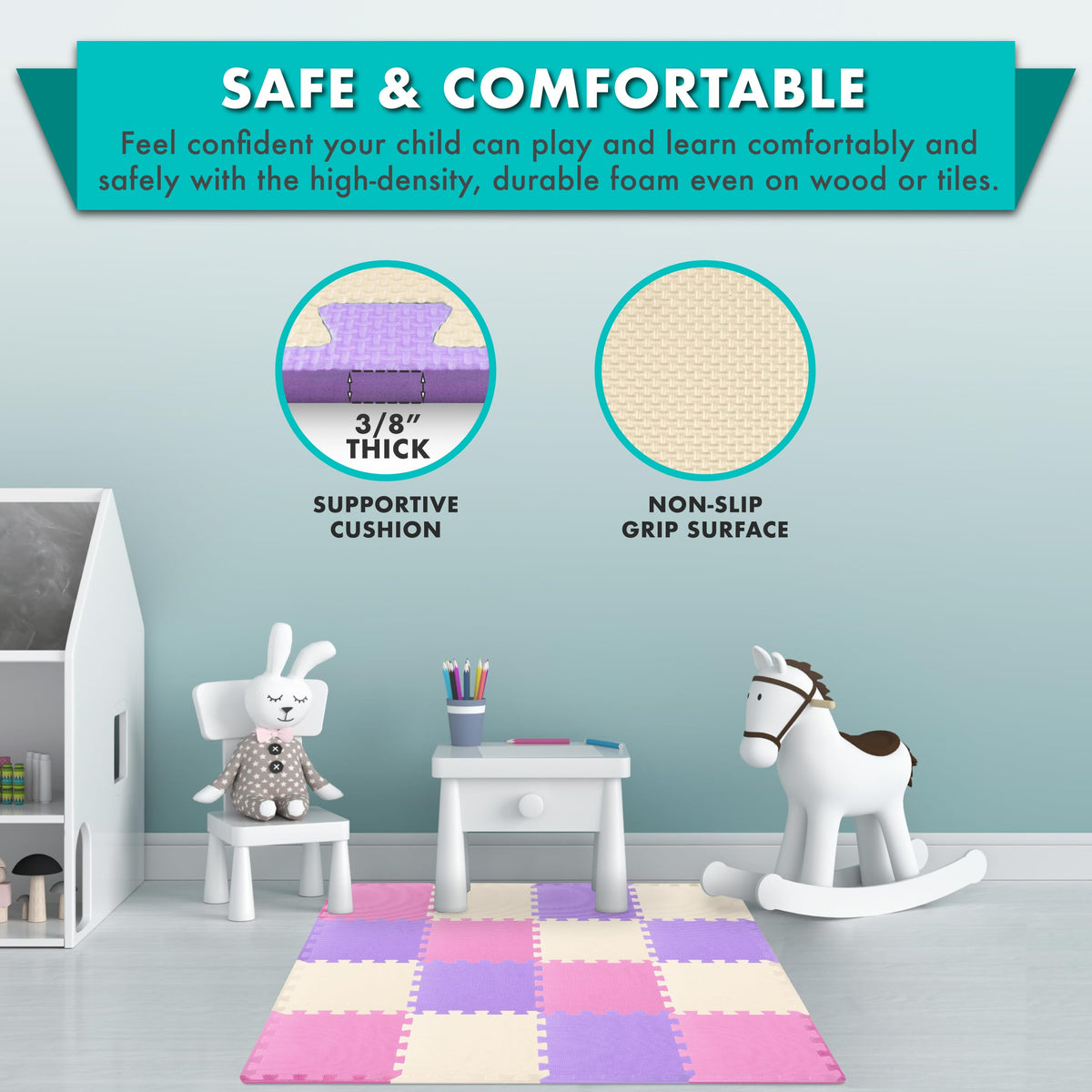 ProSource Baby Play Mat soft foam cushions little falls during crawl time.