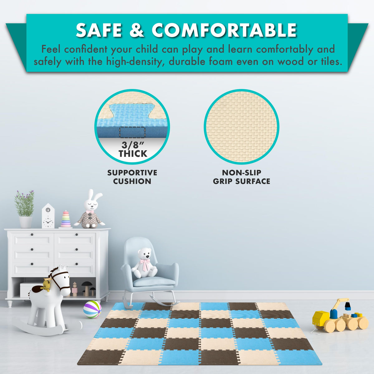 ProSource Baby Play Mat textured foam surface provides soft cushioning for babies.