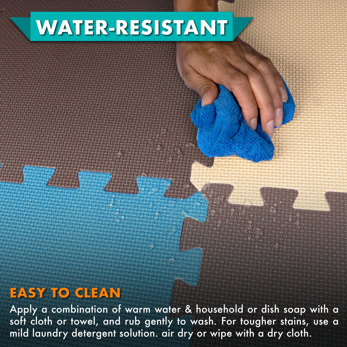 ProSource Baby Play Mat water-resistant surface is simple to wipe clean.