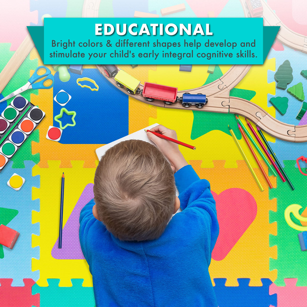 ProSource Kids Foam Puzzle Mat features bright colors for visual learning