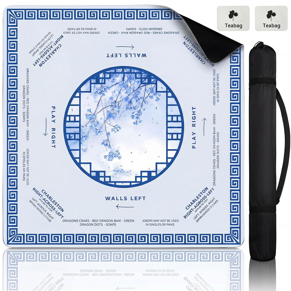 PRRPRR Mahjong Mat 31.4x31.4 inches blue top view highlights ample play space.