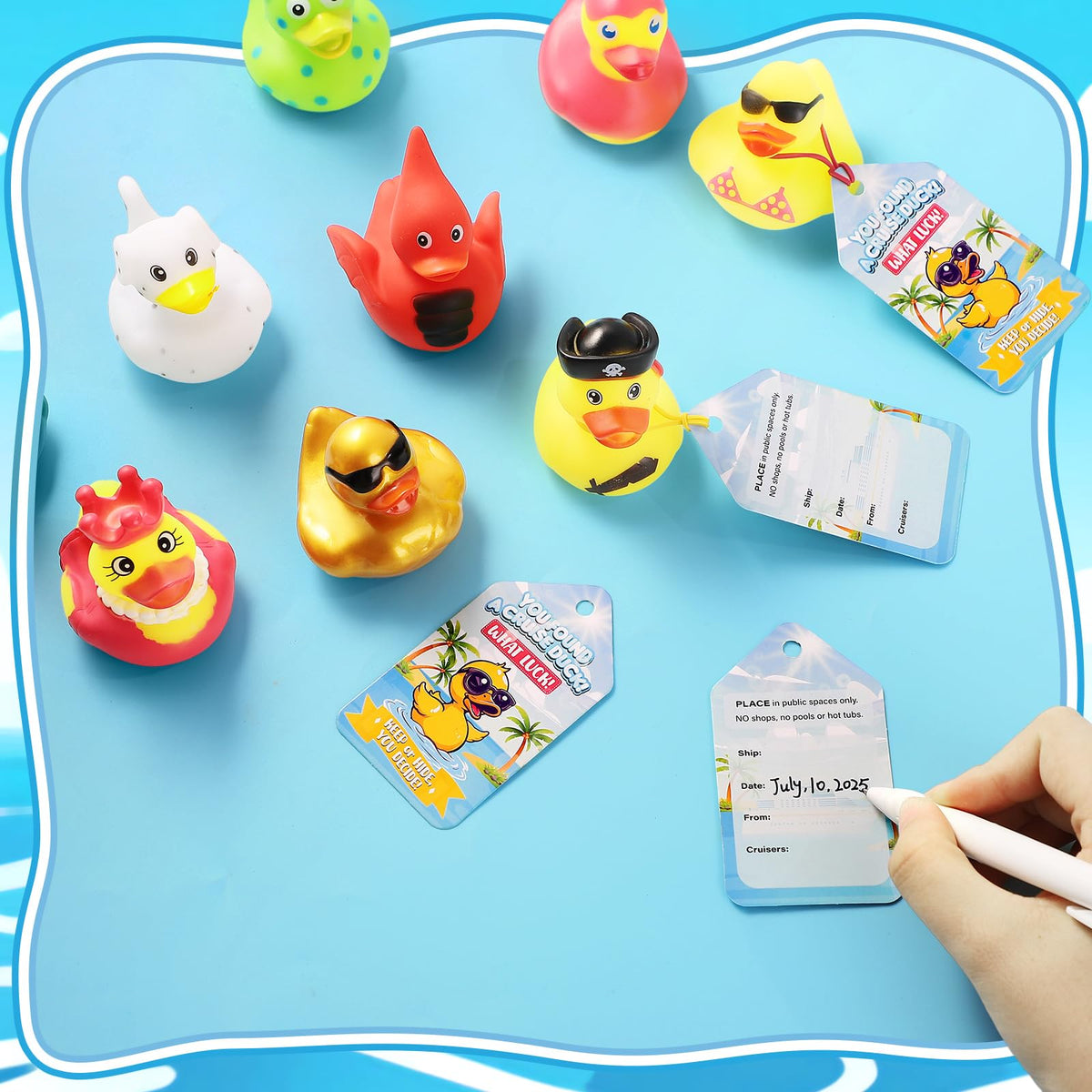 Prudiut duck hiding on a cruise scene for family fun.