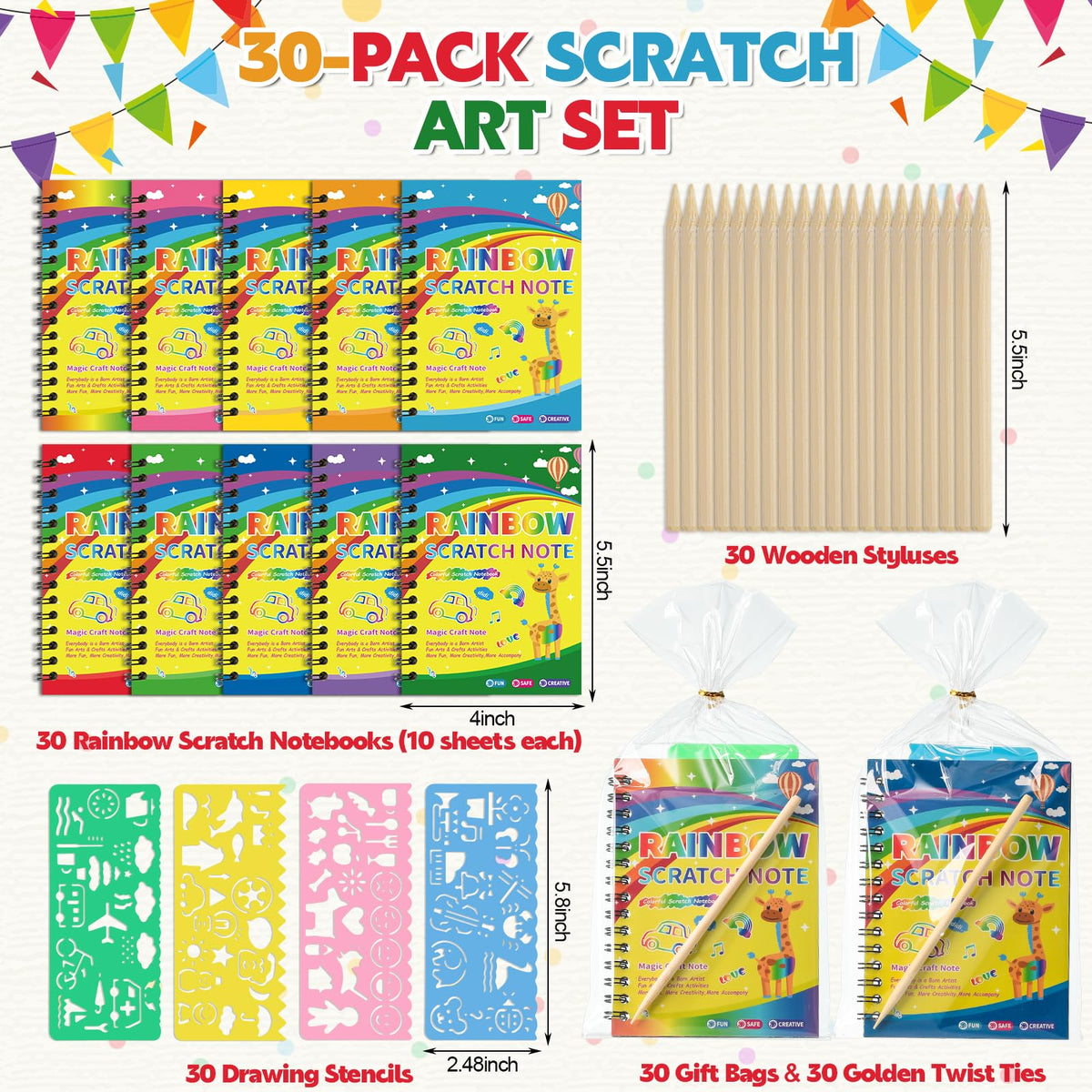 Prudiut wooden stylus set for precise scratch art and mess-free creativity.