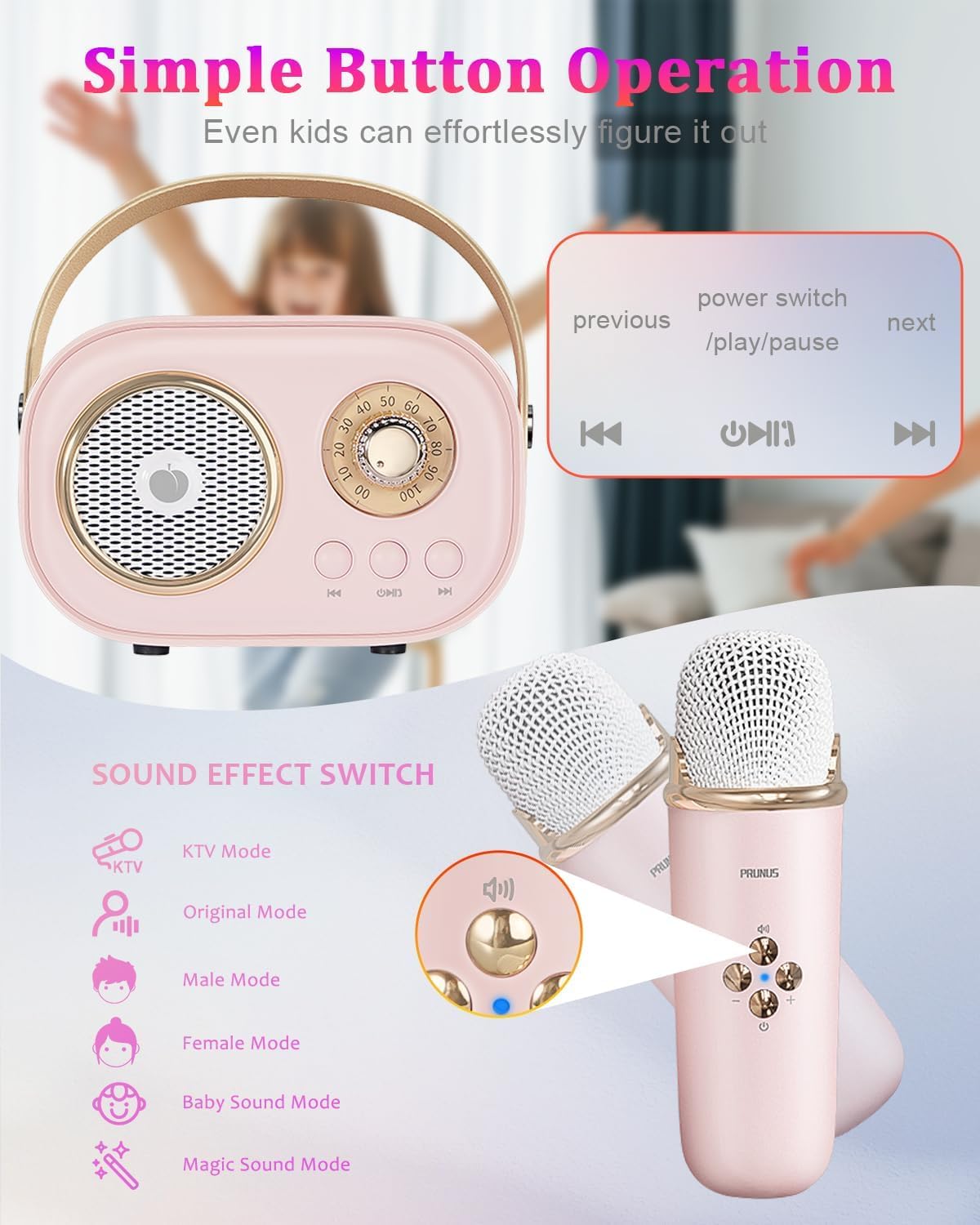 PRUNUS C20 handheld karaoke unit ready for living room and outdoor parties