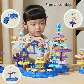 PSDVAYI coral garden blocks playset promoting color recognition and imaginative ocean scene building.