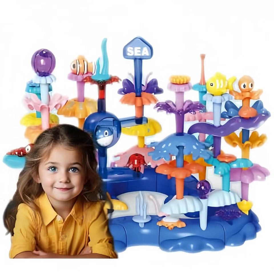 PSDVAYI Ocean Underwater World Coral Toy with vibrant blocks for creative building and early STEM skills.