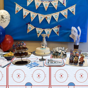PTECDROTS hockey tablecloths protect surfaces from spills during celebrations.