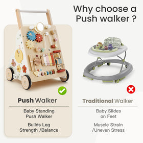 PTINFLUENCE wooden baby walker adjustable speed control supports comfortable pacing