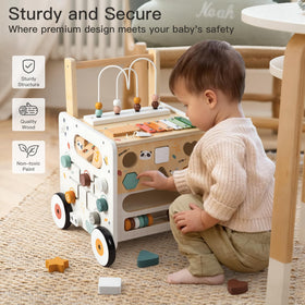 PTINFLUENCE wooden walker xylophone toy close-up highlighting musical learning prompts.