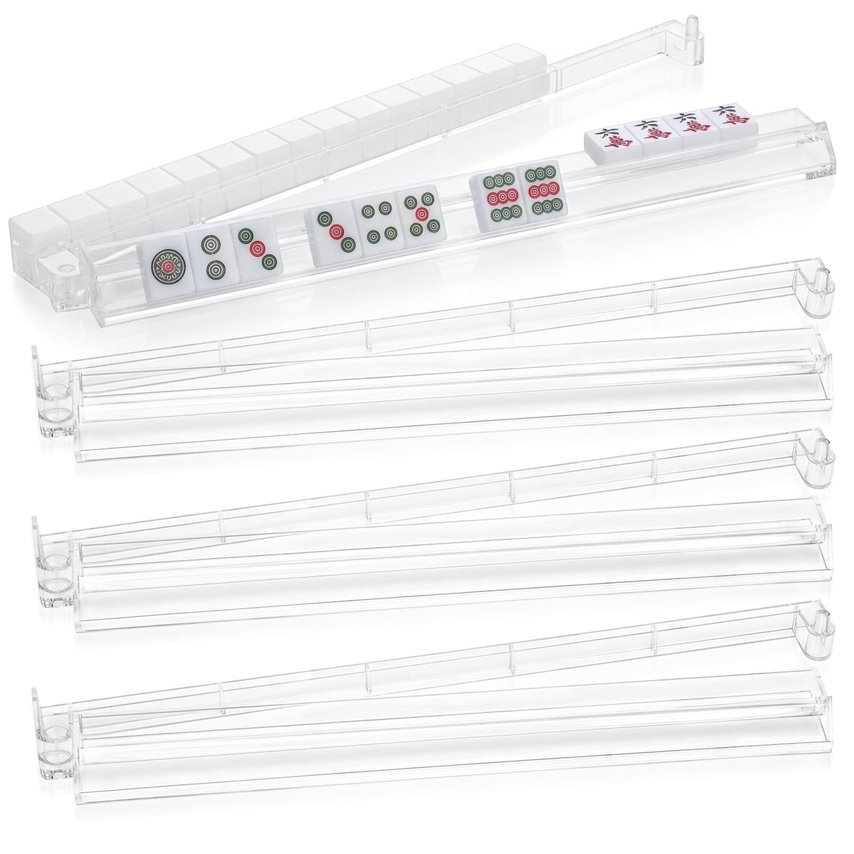 PTYTIFY clear mahjong racks with pushers set of four for smooth wall setup during games