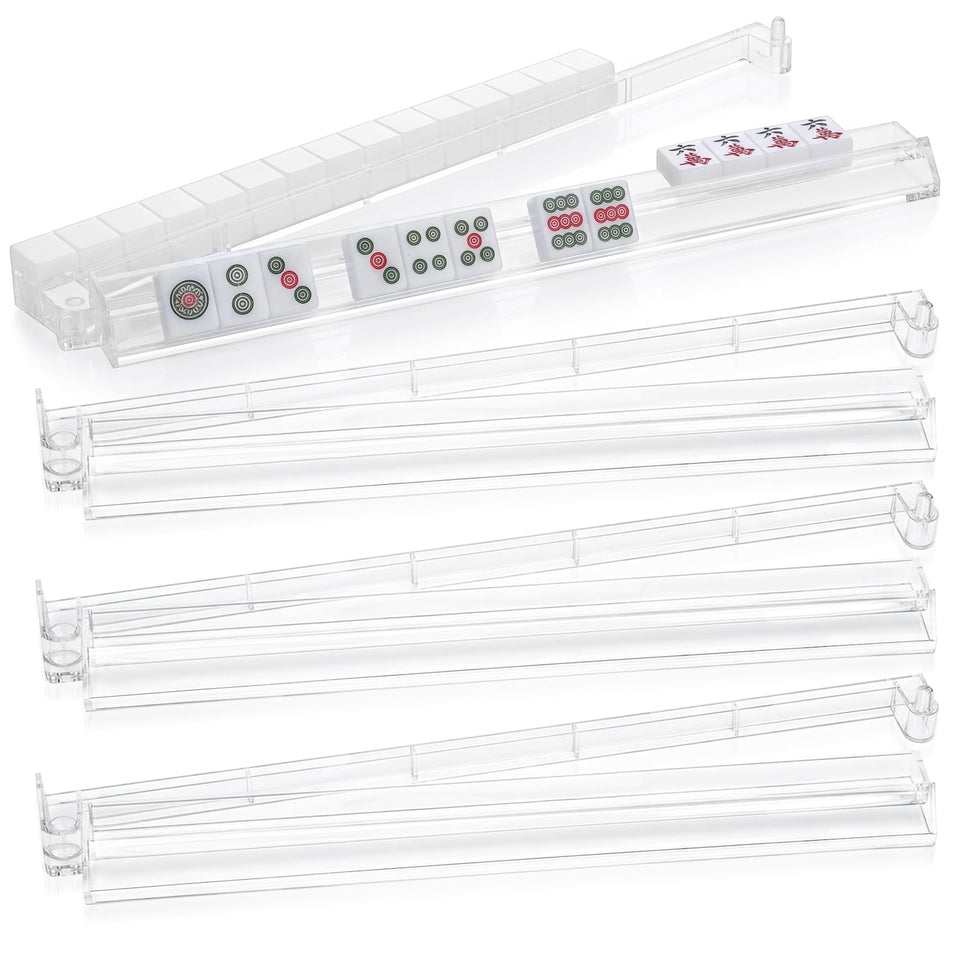 PTYTIFY clear mahjong racks with pushers set of four for smooth wall setup during games