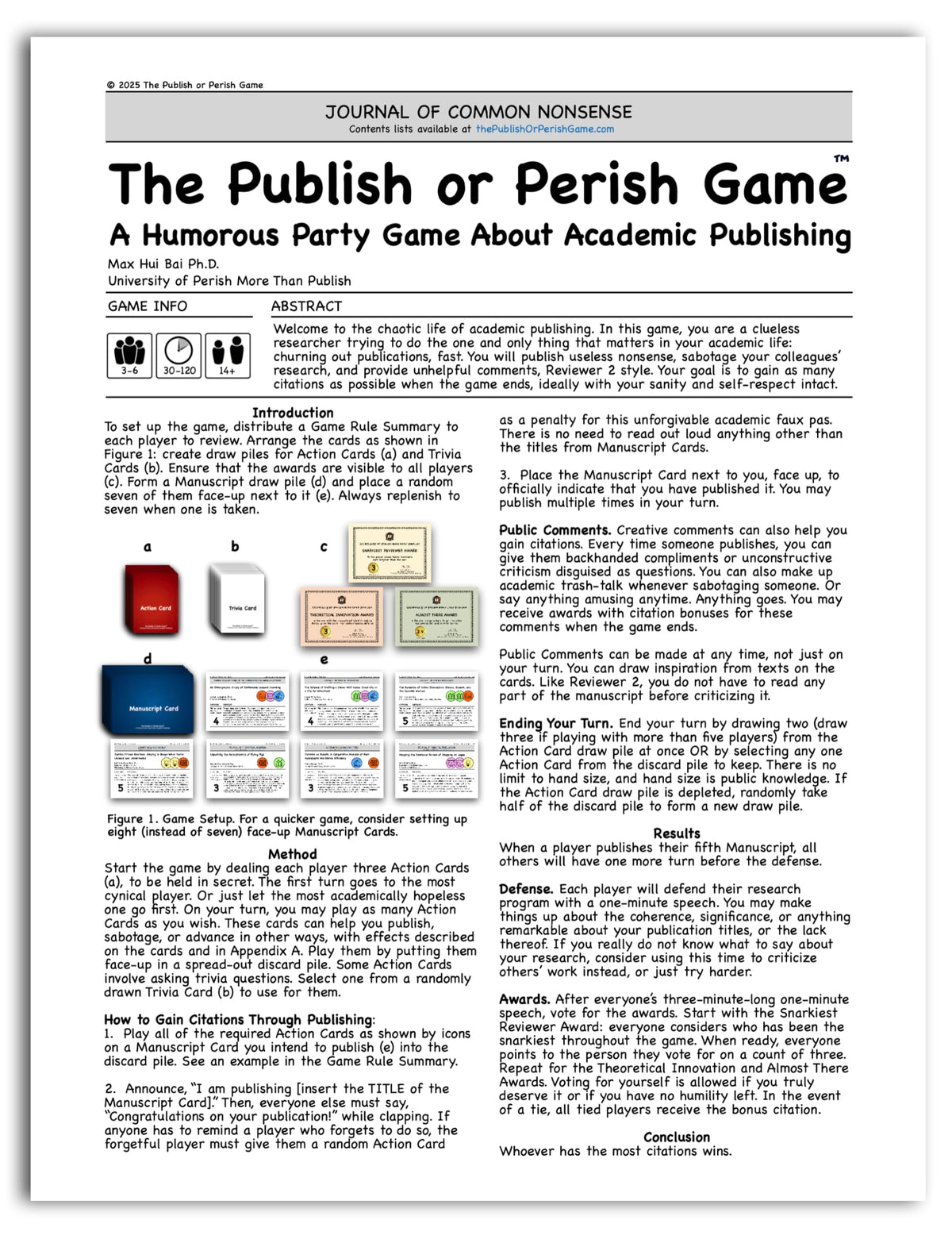 Publish or Perish Game gameboard layout designed for strategic play