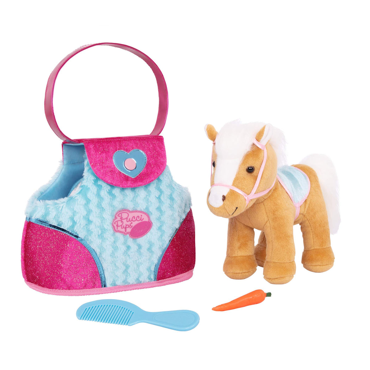 Pucci Pups Heart & Stripes Pony blue saddle detail for colorful pretend riding