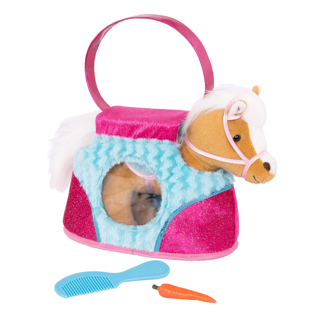 Pucci Pups Heart & Stripes Pony plush inside carrying purse for on the go adventures