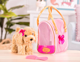 Pucci Pups pink carrier bag with mesh front for easy viewing during pretend adventures.