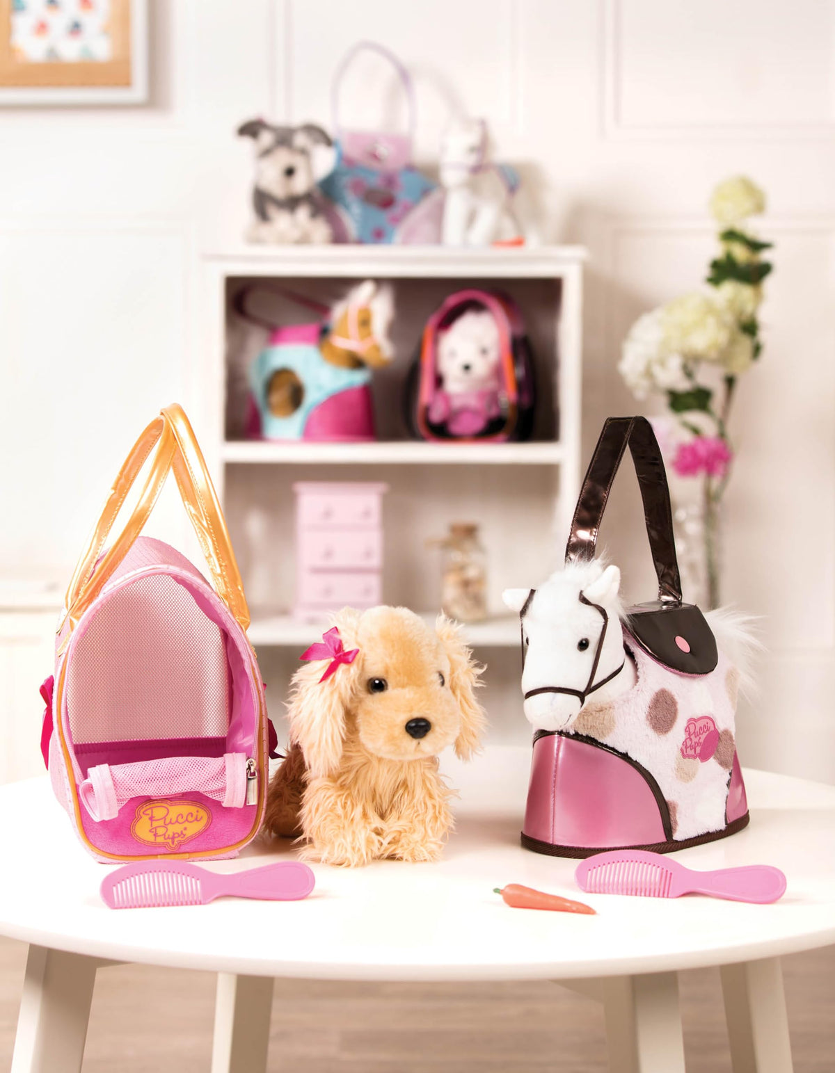 Pucci Pups plush in a cozy snuggle pose for kids.
