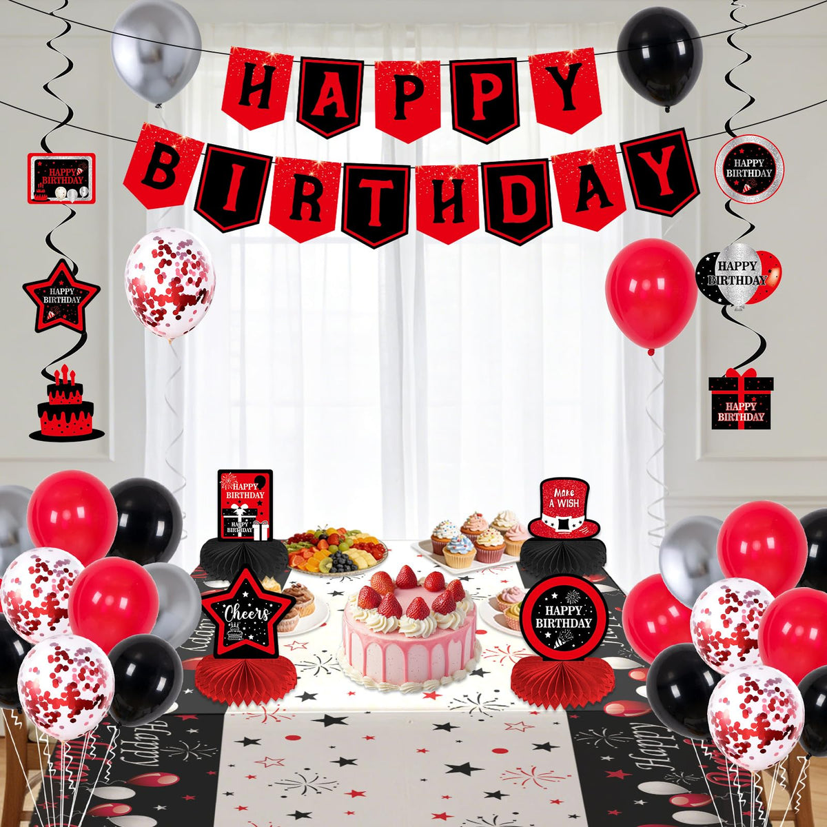Puchod birthday table cloth and backdrop for cohesive decor