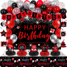 Puchod black and red birthday banner backdrop for stylish party photos