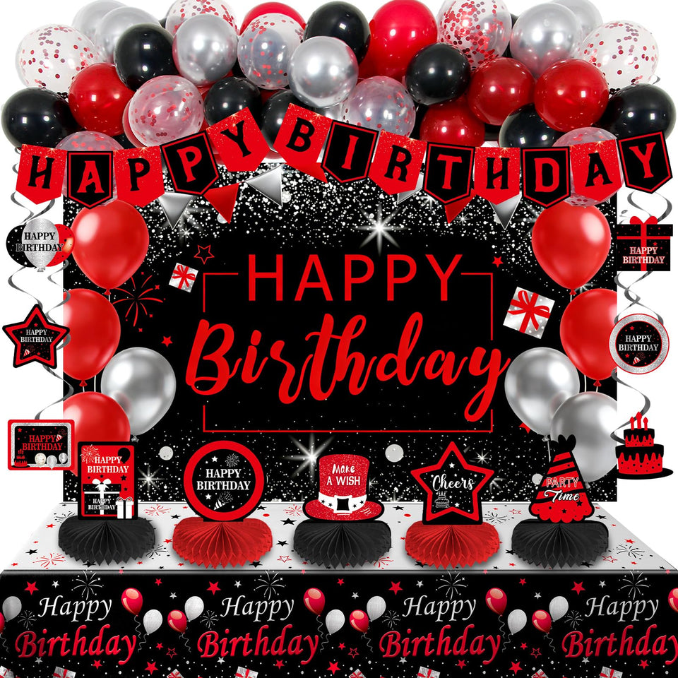 Puchod black and red birthday banner backdrop for stylish party photos