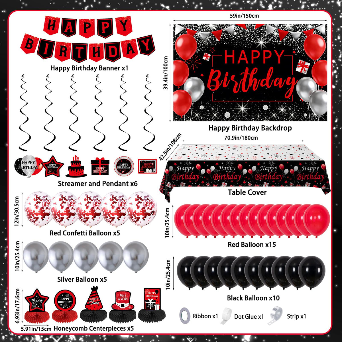 Puchod honeycomb centerpiece in silver, red, and black adds dimensional charm