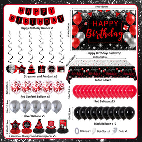 Puchod honeycomb centerpiece in silver, red, and black adds dimensional charm
