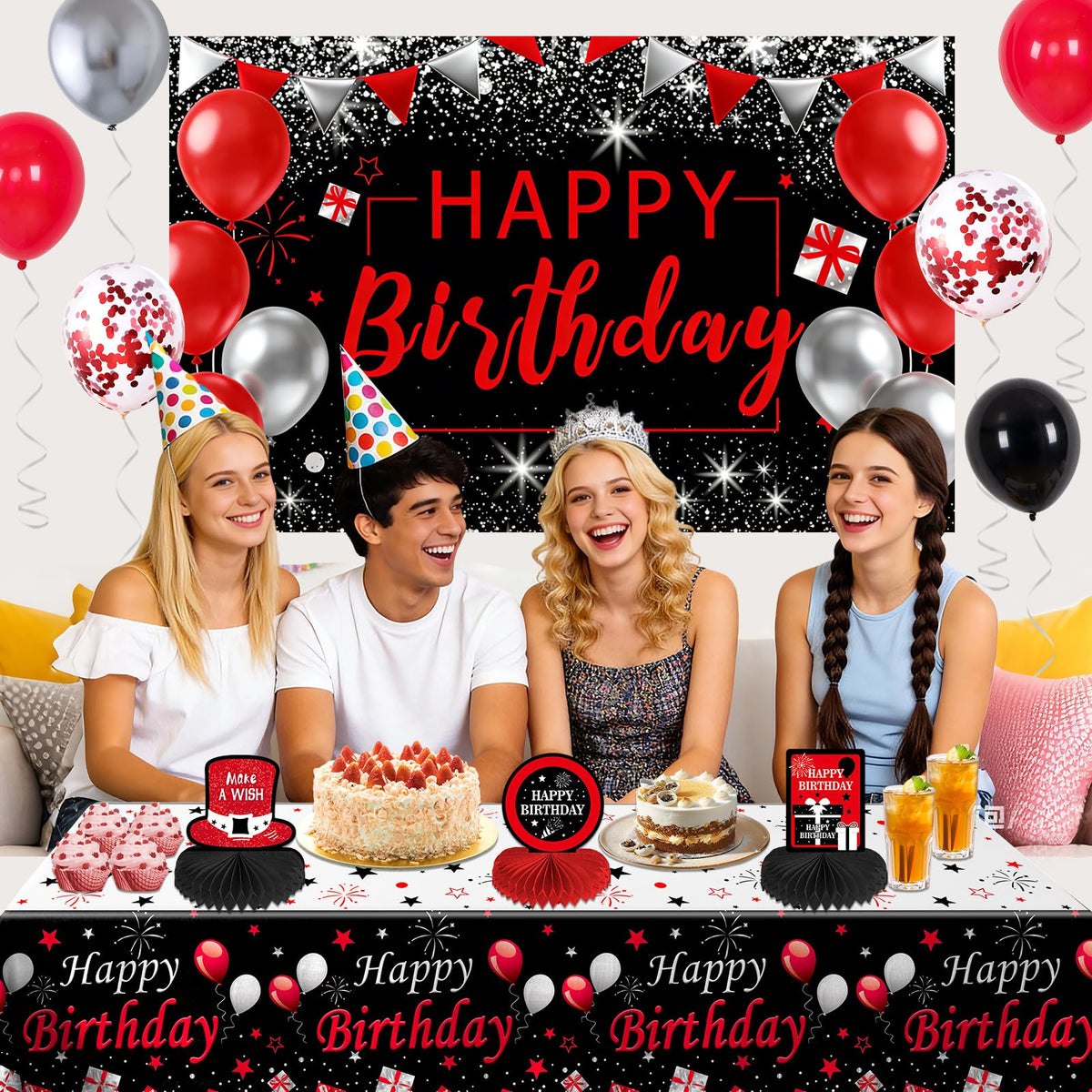 Puchod red and black confetti balloons brighten celebration accents