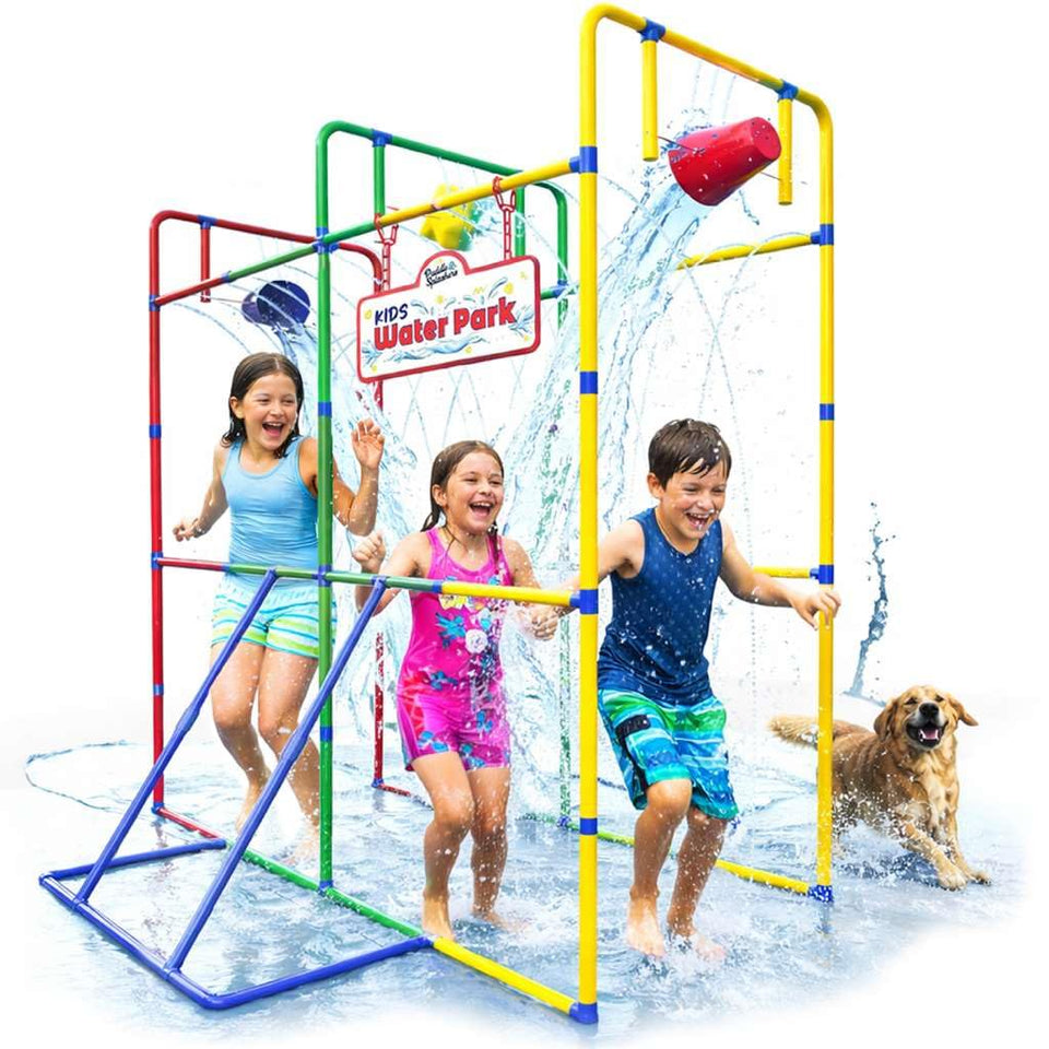 Puddle Splashers backyard waterpark splash wheel boosts outdoor fun for kids.