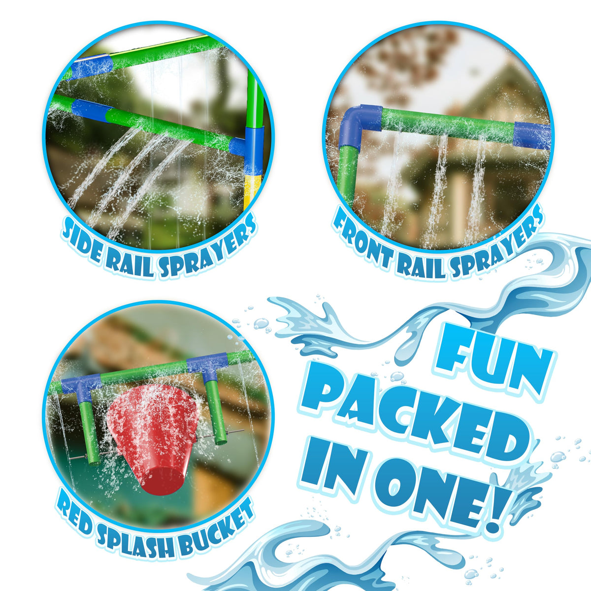 Puddle Splashers dunk bucket adds splashy moments during outdoor water play.