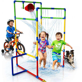 Puddle Splashers sprinkler tunnel offers refreshing backyard play on hot days for kids.