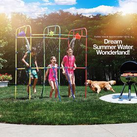 Puddle Splashers sturdy supports keep the water park stable.