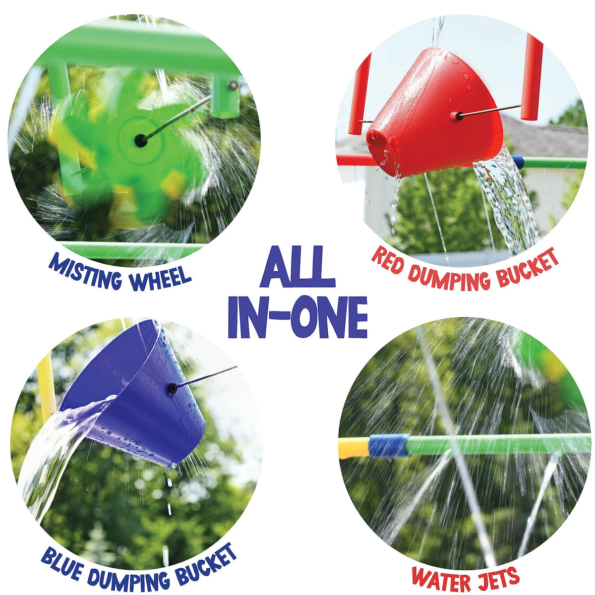 Puddle Splashers water flow pipes create continuous sprinkler action for everyone.